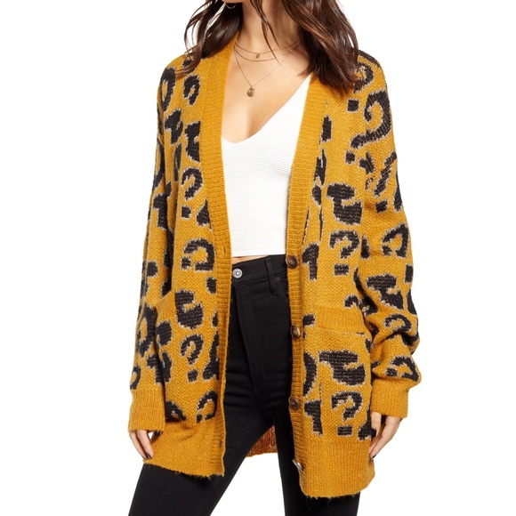 J.O.A. Sweaters - J.O.A. Gold Leopard Loose Fit Button Cardigan